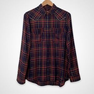 Express Boyfriend Women's Size Small Multicolor Long Sleeve Plaid Shirt Top NWOT